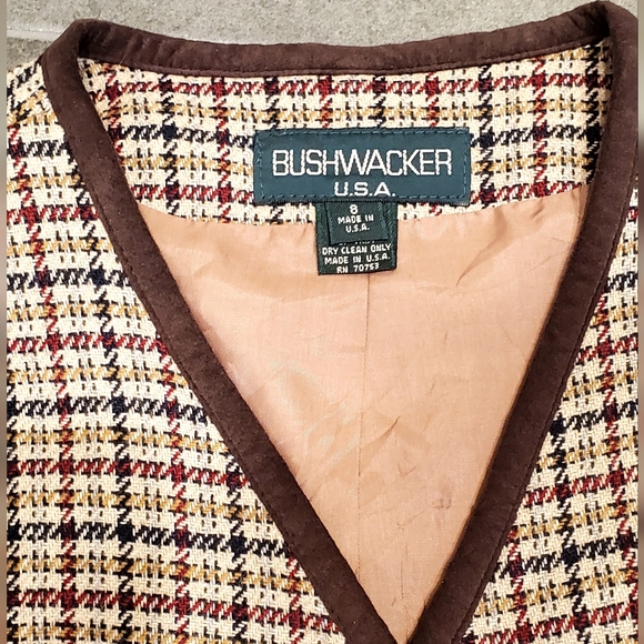 Vintage Bushwacker USA Wool Plaid Button Up V-Neck Vest, Tan/Brown/Red Wm 8, EUC - Picture 12 of 14